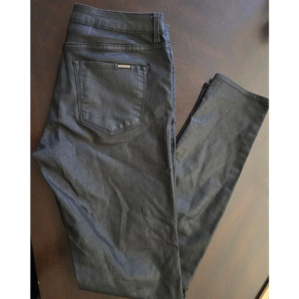 Zara Woman Whimsigoth Baddie Moto Black Coated Slim Fit Skinny Jeans Size 8